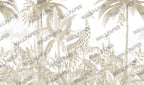 Neutral Jungle Wallpaper : Giraffe and Palms Kids Mural - View 2