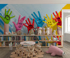 Painted Hands Wallpaper : Colorful Smiley Kids Mural - View 3