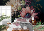 Dark Dahlia Wallpaper : Oversized Moody Floral Mural - View 2