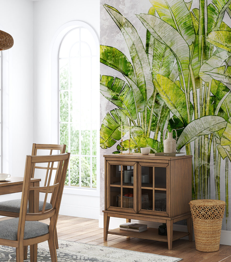 Green Banana Leaf Wallpaper : Watercolor Tropical Mural - View 2