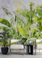 Green Banana Leaf Wallpaper : Watercolor Tropical Mural