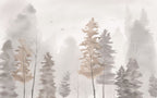 Watercolor Forest Wallpaper : Soft Grey and Beige Trees Mural - flat design