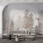 Watercolor Forest Wallpaper : Soft Grey and Beige Trees Mural - View 2