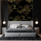 Gold Chinoiserie Wallpaper : Black Pagoda Landscape Mural - View 4