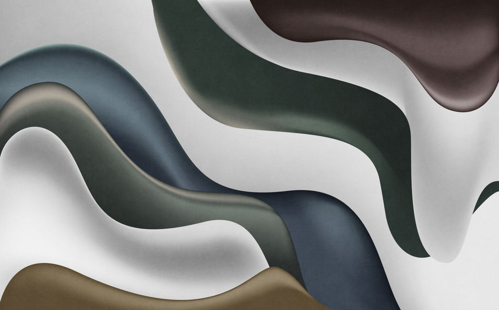 Colorful 3D Wave Wallpaper : Navy and Sage Curves Mural - View 2