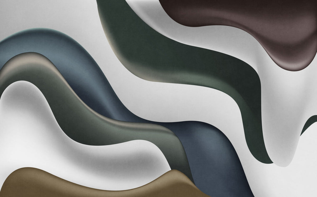Colorful 3D Wave Wallpaper : Navy and Sage Curves Mural - View 2