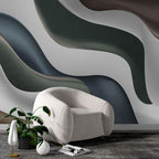 Colorful 3D Wave Wallpaper : Navy and Sage Curves Mural - View 3