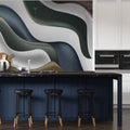 Colorful 3D Wave Wallpaper : Navy and Sage Curves Mural
