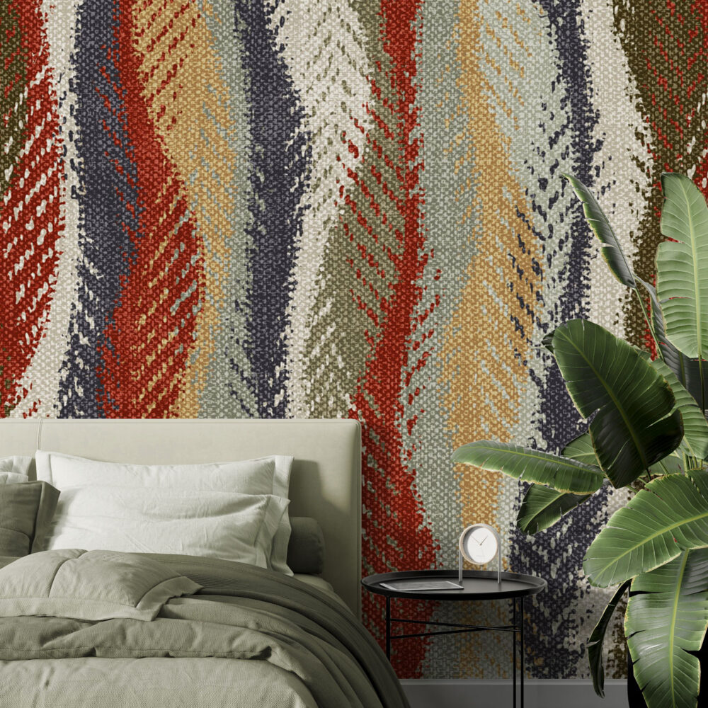 Woven Kilim Wallpaper : Colorful Wave Textile Pattern Mural - View 2