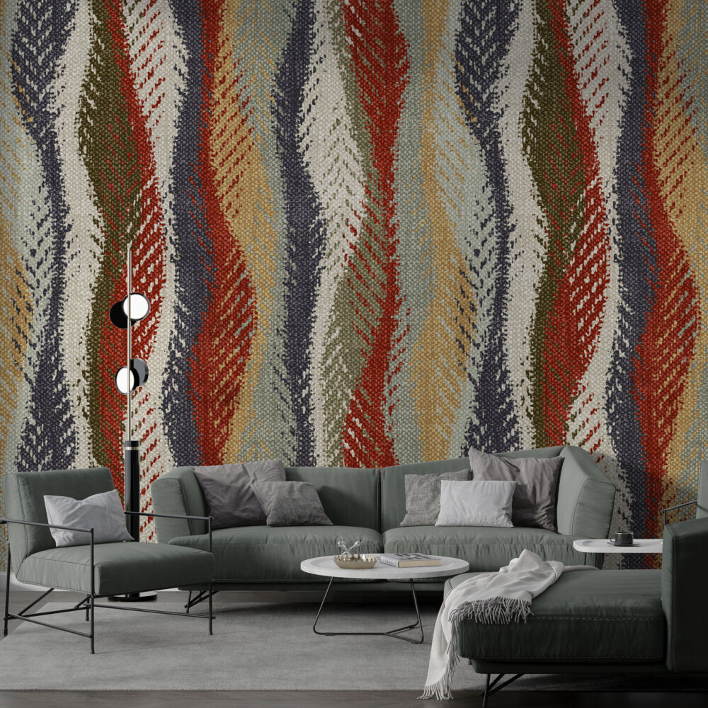 Woven Kilim Wallpaper : Colorful Wave Textile Pattern Mural - View 3