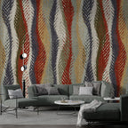 Woven Kilim Wallpaper : Colorful Wave Textile Pattern Mural - View 3