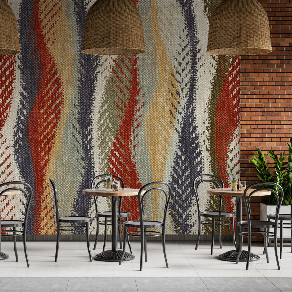 Woven Kilim Wallpaper : Colorful Wave Textile Pattern Mural - View 4
