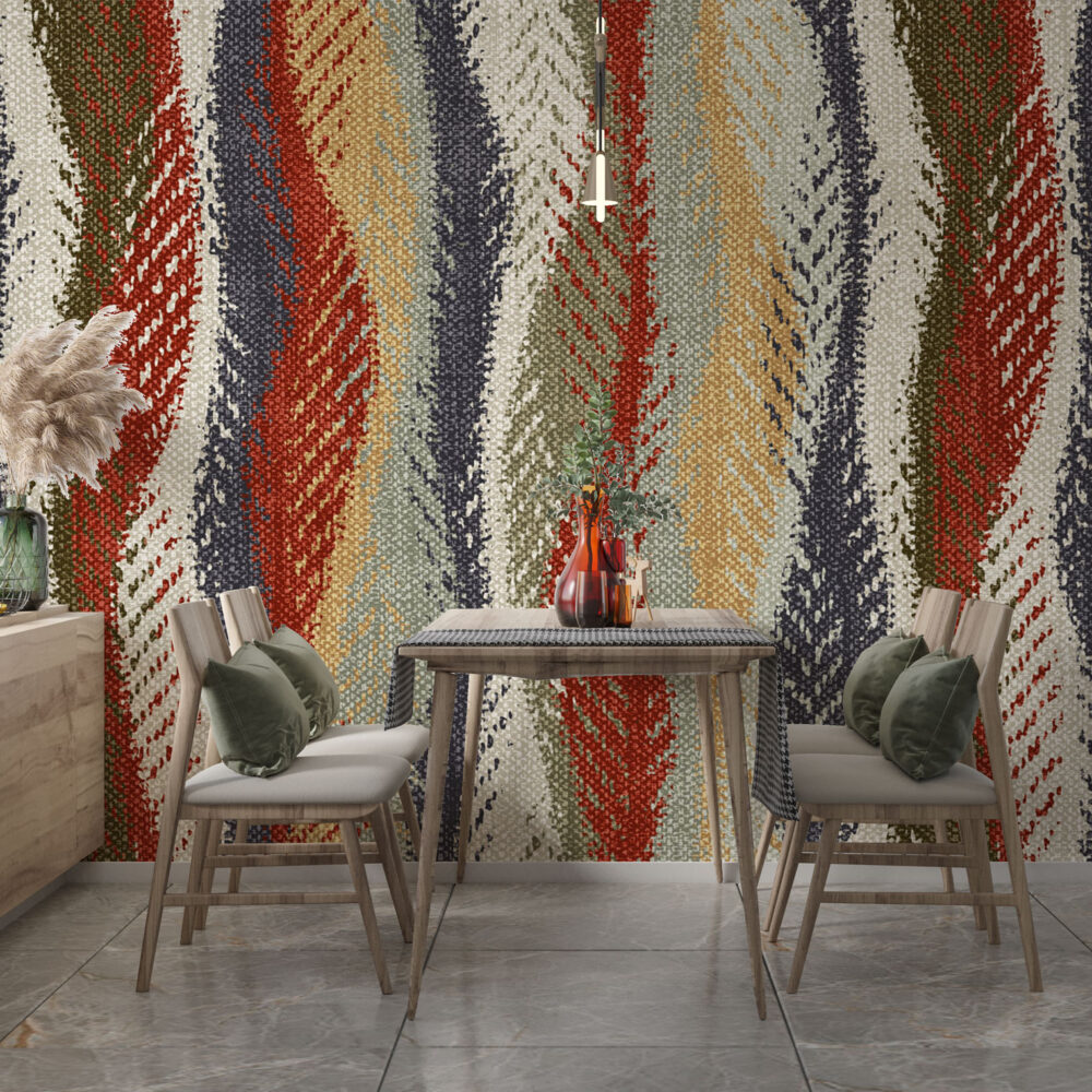 Woven Kilim Wallpaper : Colorful Wave Textile Pattern Mural