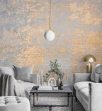 Blue and Gold Leaf Wallpaper : Distressed Gilded Texture Mural - View 2