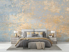 Blue and Gold Leaf Wallpaper : Distressed Gilded Texture Mural - View 3
