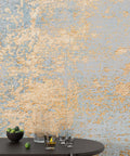 Blue and Gold Leaf Wallpaper : Distressed Gilded Texture Mural