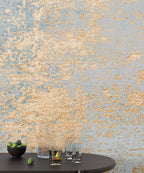 Blue and Gold Leaf Wallpaper : Distressed Gilded Texture Mural