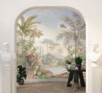 Tropical Garden Scenic Wallpaper : Palms and Urns Mural
