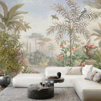 Tropical Garden Scenic Wallpaper : Palms and Urns Mural - View 2
