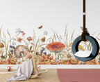 Mushroom Meadow Wallpaper : Wildflowers and Insects Border Mural - View 2