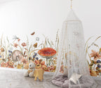 Mushroom Meadow Wallpaper : Wildflowers and Insects Border Mural - View 3