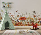 Mushroom Meadow Wallpaper : Wildflowers and Insects Border Mural