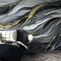 Black and Gold Wave Wallpaper : Abstract Marble Flow Mural