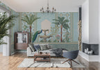 Indian Palace Peacock Wallpaper : Mint Arches and Palms Mural - View 2