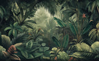 Dark Jungle Wallpaper : Lush Green Tropical Forest Mural - flat design