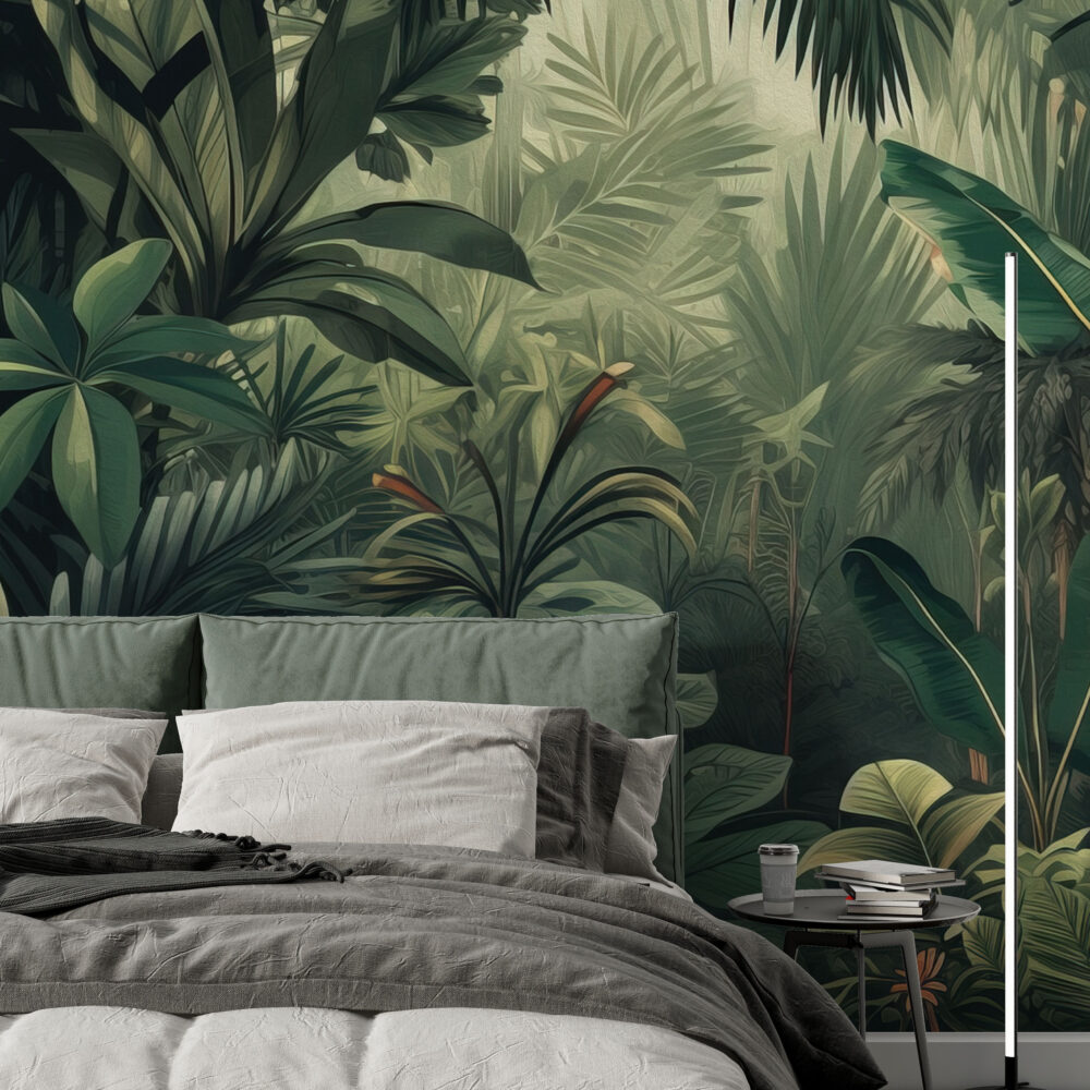Dark Jungle Wallpaper : Lush Green Tropical Forest Mural - View 4