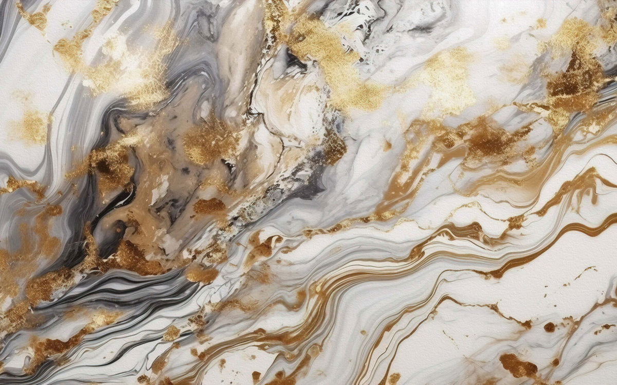 Gold and Grey Marble Wallpaper : White Stone with Gold Mural - flat design