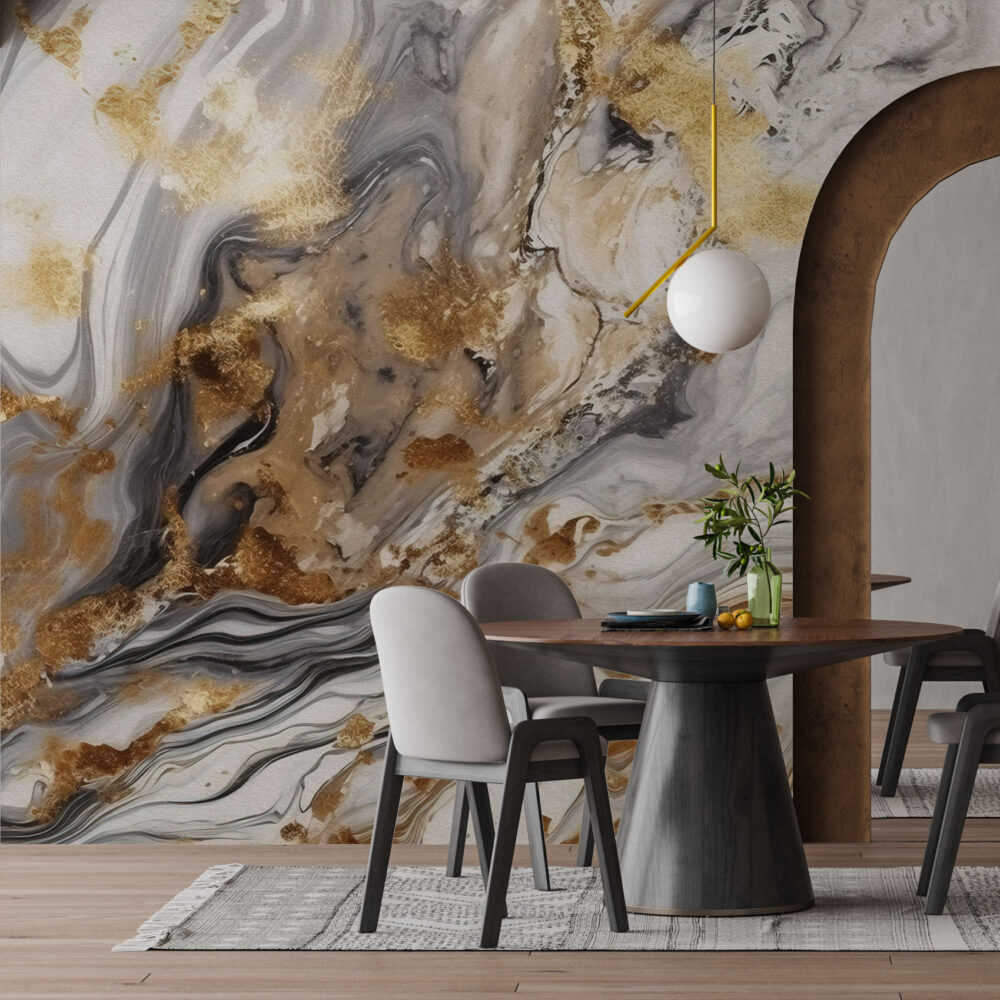Gold and Grey Marble Wallpaper : White Stone with Gold Mural - View 2