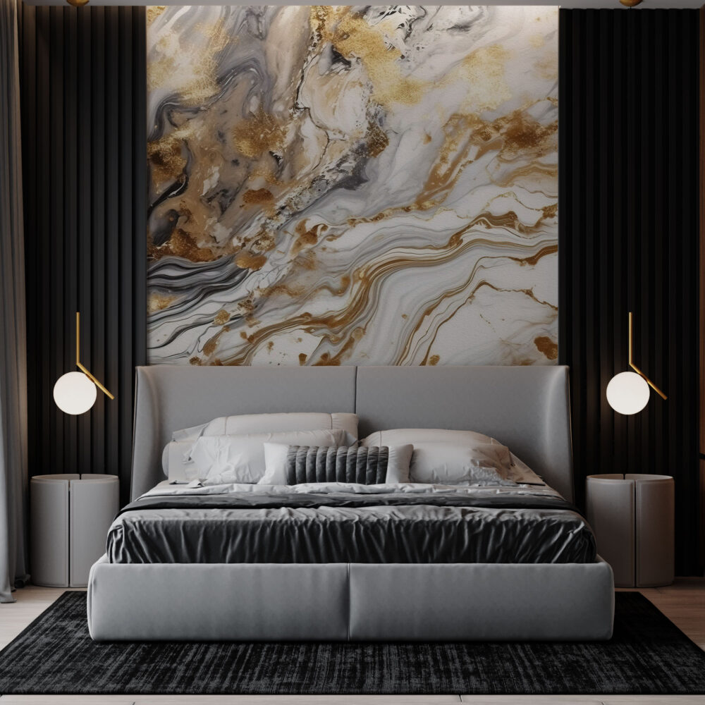 Gold and Grey Marble Wallpaper : White Stone with Gold Mural - View 3