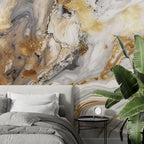 Gold and Grey Marble Wallpaper : White Stone with Gold Mural - View 4