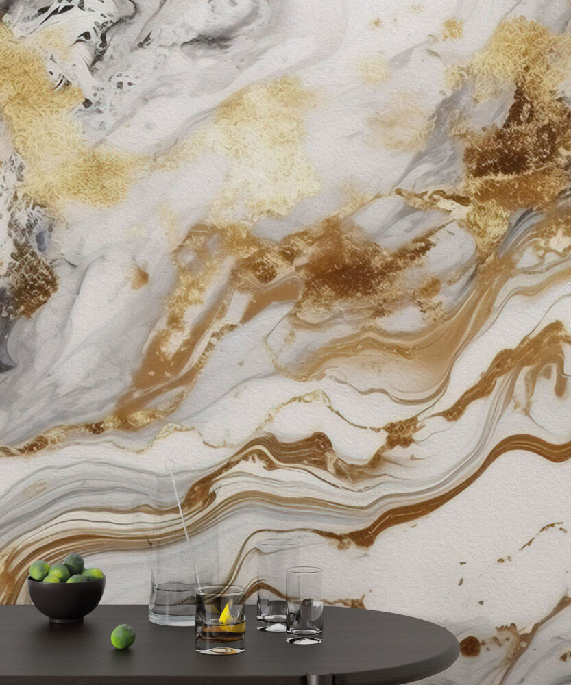 Gold and Grey Marble Wallpaper : White Stone with Gold Mural