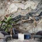 Brown Black Marble Wallpaper : Wavy Vein Stone Mural - View 4