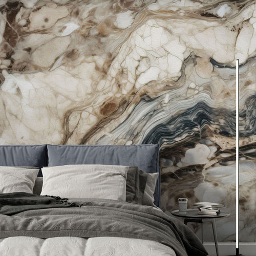 Brown Black Marble Wallpaper : Wavy Vein Stone Mural