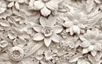 3D Floral Relief Wallpaper : White Carved Flowers Mural - flat design