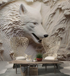 3D Wolf Relief Wallpaper : Carved White Wolf Mural - View 3