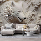 3D Wolf Relief Wallpaper : Carved White Wolf Mural