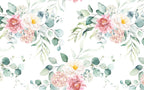 Watercolor Bouquet Wallpaper : Pink Peony and Eucalyptus Pattern Mural - flat design