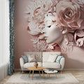 Paper Flower Woman Wallpaper : Blush 3D Floral Portrait Mural