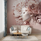 Paper Flower Woman Wallpaper : Blush 3D Floral Portrait Mural