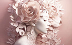 Paper Flower Woman Wallpaper : Blush 3D Floral Portrait Mural - flat design