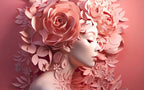 Pink Floral Woman Wallpaper : 3D Sculpted Portrait Mural - View 2