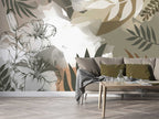 Boho Lily Wallpaper : Line Art Leaves and Earth Tones Mural - View 4