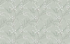 Sage Blossom Branch Wallpaper : Delicate Spring Pattern Mural - flat design