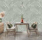 Sage Blossom Branch Wallpaper : Delicate Spring Pattern Mural - View 2
