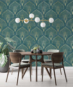 Teal Art Deco Wallpaper : Gold Fan Pattern Mural - View 3
