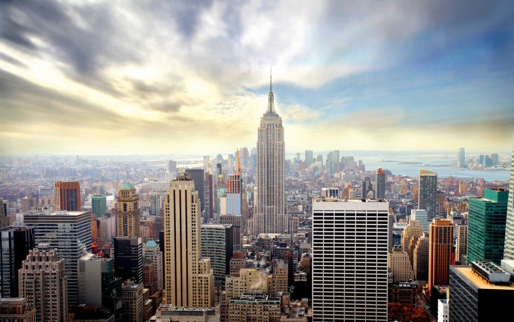 New York Skyline Wallpaper : Manhattan City Panorama Mural - flat design